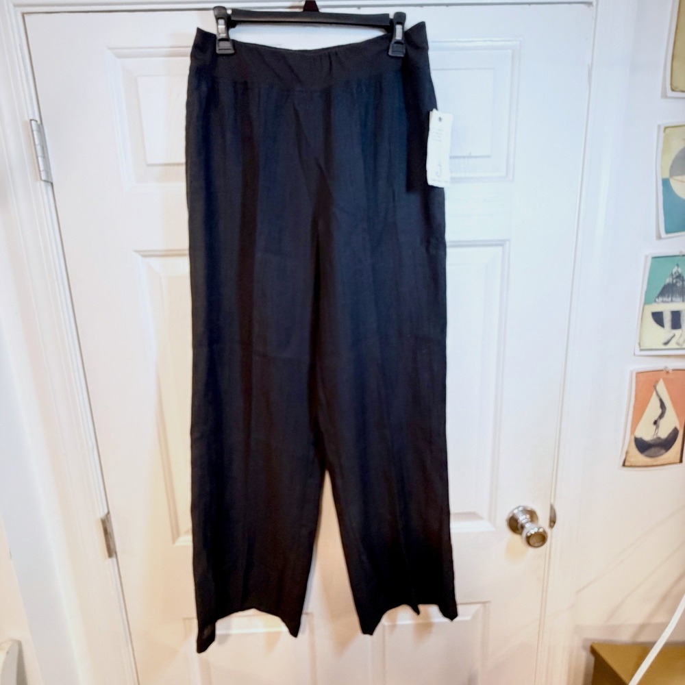 Jones Womens Black Wide Leg Textured Pull On Pants M High Rise Flowy Lightweight - Picture 2 of 9